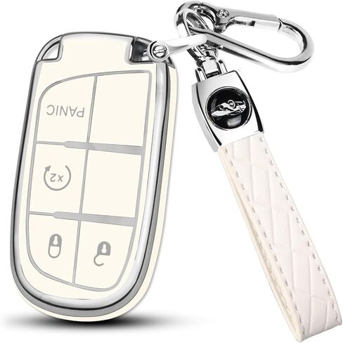 FT FUNTOR for Jeep Key Fob Cover,Compatible with Jeep Grand Cherokee Compass Renegade Dodge Charger Dart Durango Journey RAM Chrysler,4 Buttons TPU Full Protection Case with Golden Edge (A-4-Black) in Kuwait