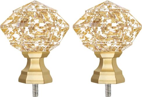 TONIAL Translucent Diamond Finials for 3/4 Inch Curtain rods, M6 Screw Rod Finials, Luxury Gold 2pcs in Kuwait