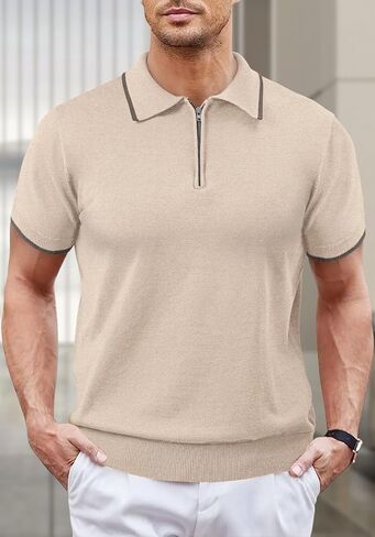 Mens Pullover Polo Shirt Short Sleeve Golf Shirts Quarter Zipper Casual Knit Dressy Business Tops in Saudi Arabia