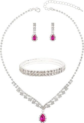 QLLYHLH Woman’s Wedding Jewelry Set Brides Bridesmaid Silver Plated Necklace Dangle Earrings Link Bracelet Austrian Crystal Brides Bridesmaid Prom Costume Party in Saudi Arabia