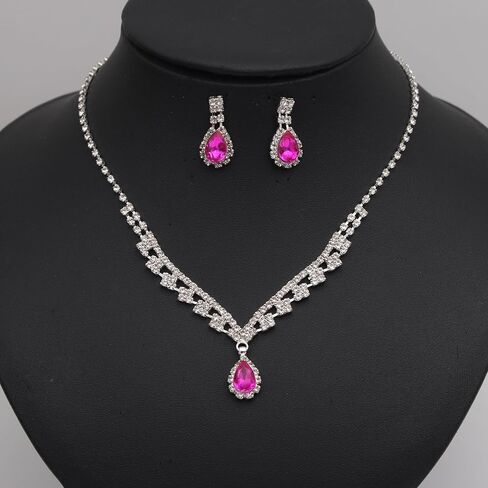 QLLYHLH Woman’s Wedding Jewelry Set Brides Bridesmaid Silver Plated Necklace Dangle Earrings Link Bracelet Austrian Crystal Brides Bridesmaid Prom Costume Party in Saudi Arabia