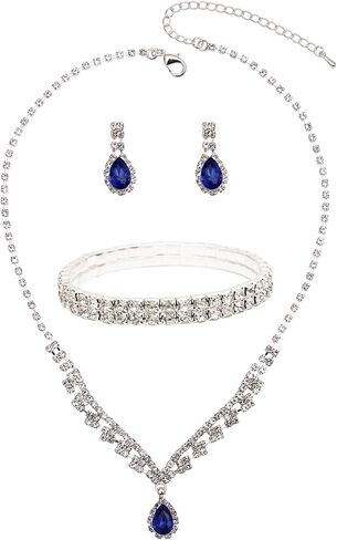 QLLYHLH Woman’s Wedding Jewelry Set Brides Bridesmaid Silver Plated Necklace Dangle Earrings Link Bracelet Austrian Crystal Brides Bridesmaid Prom Costume Party in Saudi Arabia