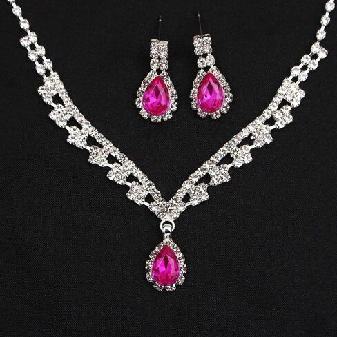 QLLYHLH Woman’s Wedding Jewelry Set Brides Bridesmaid Silver Plated Necklace Dangle Earrings Link Bracelet Austrian Crystal Brides Bridesmaid Prom Costume Party in Saudi Arabia
