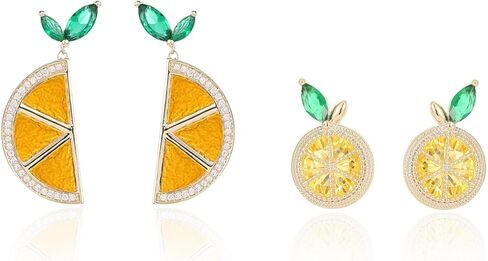 Lemon Earrings Set for Women Dainty Lemon Stud Earrings Gold Crystal Fruit Pendant Necklace Adjustable Cubic Zirconia Lemons Necklace Trendy Elegant Jewelry Accessories in Saudi Arabia
