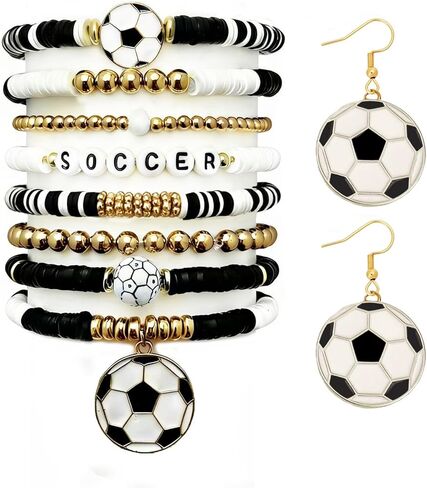Soccer Bracelet Earrings for Soccer Mom Sports Beaded Stretch Bracelet for Game Day Fan Outfits Jewelry Soccer Party Favors Accessories in Saudi Arabia