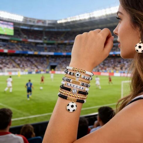 Soccer Bracelet Earrings for Soccer Mom Sports Beaded Stretch Bracelet for Game Day Fan Outfits Jewelry Soccer Party Favors Accessories in Saudi Arabia