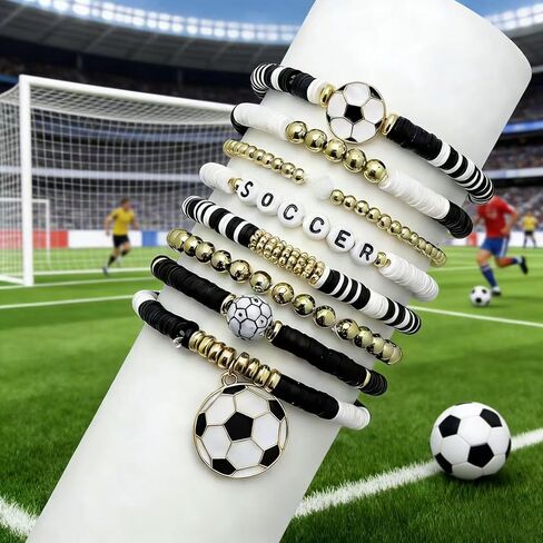 Soccer Bracelet Earrings for Soccer Mom Sports Beaded Stretch Bracelet for Game Day Fan Outfits Jewelry Soccer Party Favors Accessories in Saudi Arabia