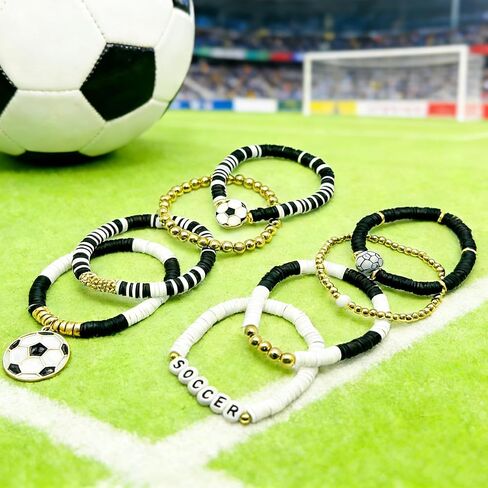 Soccer Bracelet Earrings for Soccer Mom Sports Beaded Stretch Bracelet for Game Day Fan Outfits Jewelry Soccer Party Favors Accessories in Saudi Arabia