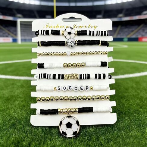 Soccer Bracelet Earrings for Soccer Mom Sports Beaded Stretch Bracelet for Game Day Fan Outfits Jewelry Soccer Party Favors Accessories in Saudi Arabia