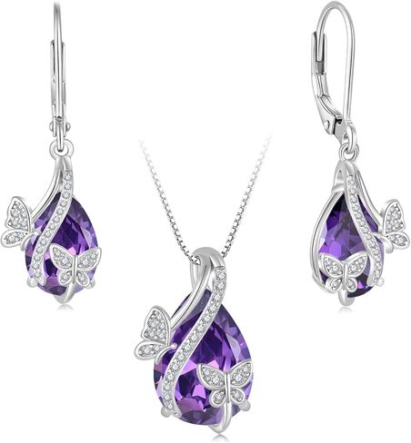 Butterfly Jewelry Set for Women 925 Sterling Silver Amethyst Necklace Earrings February Birthstone Gifts for Her in Kuwait