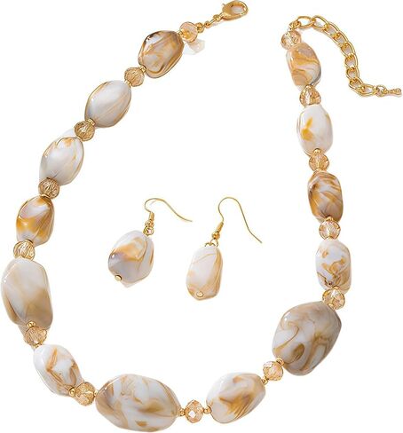 Long Pearl Necklaces for Women Chunky Beaded Boho Necklace Irregular Natural Stone Earring and Necklace Set in Kuwait