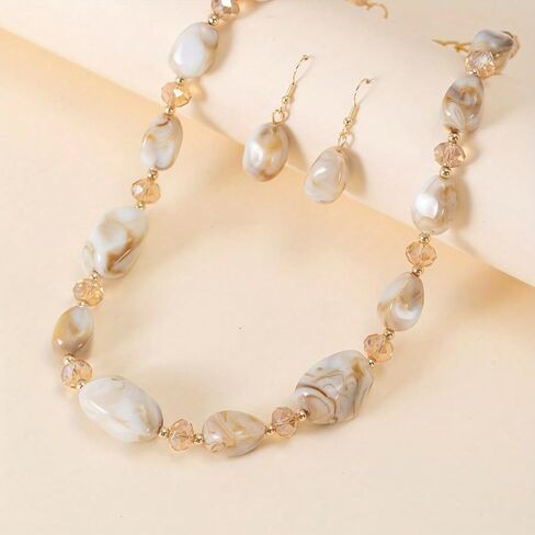 Long Pearl Necklaces for Women Chunky Beaded Boho Necklace Irregular Natural Stone Earring and Necklace Set in Kuwait