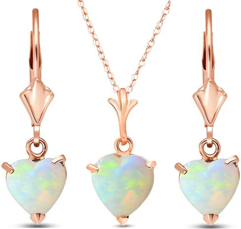 Galaxy Gold GG 14K Gold Jewelry Set - Necklace and Earrings w/Natural Heart-shaped Opals in Saudi Arabia