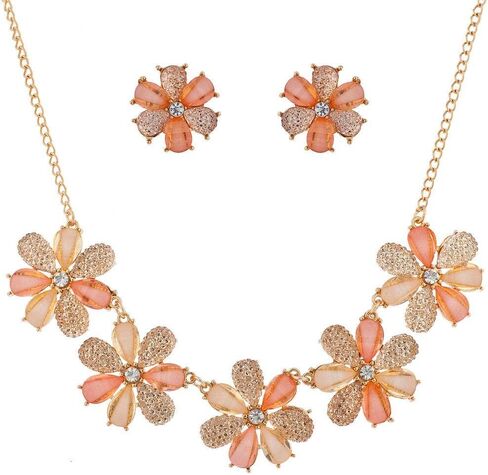 مجموعة أقراط قلادة على شكل زهرة بريق الكافيار الخوخي من LUX ACCESSORIES in Saudi Arabia