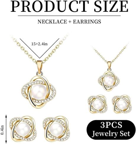 Gold Plated and Silver Tone Pearl Necklace and Earring Set,Elegant Classy Pearl Jewelry Sets for Women,Dainty Necklace and Stud Earrings Gifts for Wedding Prom Party in Kuwait