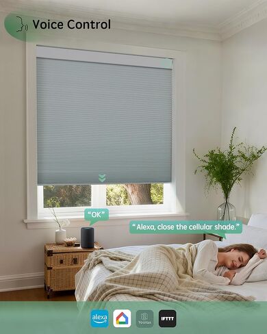 ستائر Yoolax الذكية، ظلال خلوية بمحرك متوافقة مع Alexa، ستائر كهربائية معتمة مع جهاز تحكم عن بعد للنوافذ الداخلية، ظلال قرص العسل لتوفير الطاقة تلقائيًا، أبيض، 29 بوصة عرض × 72 بوصة ارتفاع in Kuwait