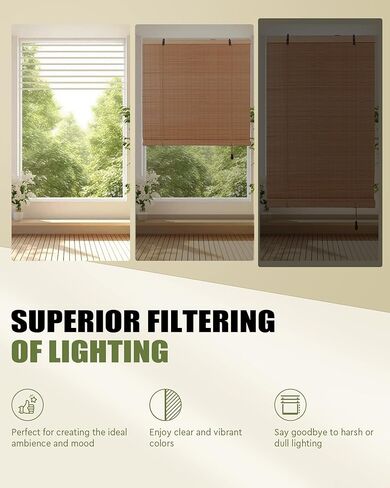 FoundGo Retro Bamboo Blinds 30 "W x 64" H الخيزران الروماني ظلال تصفية الضوء نشمر الستائر العمياء لمداخل النوافذ في الأماكن المغلقة في الهواء الطلق البني in Kuwait