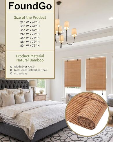 FoundGo Retro Bamboo Blinds 30 "W x 64" H الخيزران الروماني ظلال تصفية الضوء نشمر الستائر العمياء لمداخل النوافذ في الأماكن المغلقة في الهواء الطلق البني in Kuwait