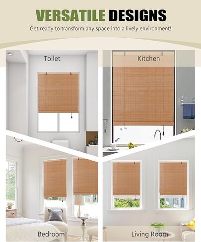 FoundGo Retro Bamboo Blinds 30 "W x 64" H الخيزران الروماني ظلال تصفية الضوء نشمر الستائر العمياء لمداخل النوافذ في الأماكن المغلقة في الهواء الطلق البني in Kuwait