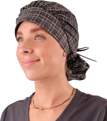 Sparkling EARTH Banded Bouffant Surgical Scrub Ponytail Working Caps and Built-in Sweatband - 100% Cotton - Made in The USA in Kuwait