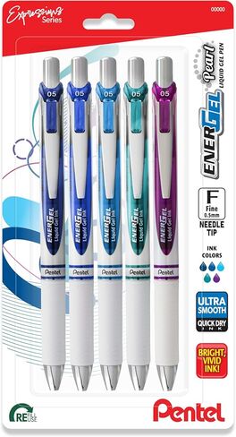 Pentel EnerGel RTX Pearl Liquid Gel Pen, Right Brain Expressions Pack, (0.5mm) Needle Tip, Fine Line, Asstd. Ink, 5-Pk in Kuwait