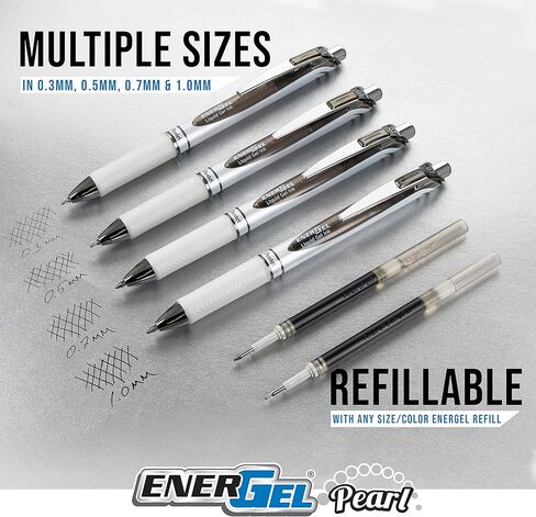 قلم جل سائل Pentel EnerGel RTX Pearl، حزمة تعبيرات الدماغ اليمنى، (0.5 مم) طرف إبرة، خط رفيع، متنوع. حبر، 5 قطع in Kuwait