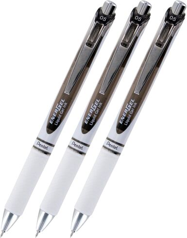 Pentel EnerGel Pearl Retractable (0.5mm) Needle Tip, Fine Line, Black Accent, Black Ink 3 Pack in Kuwait