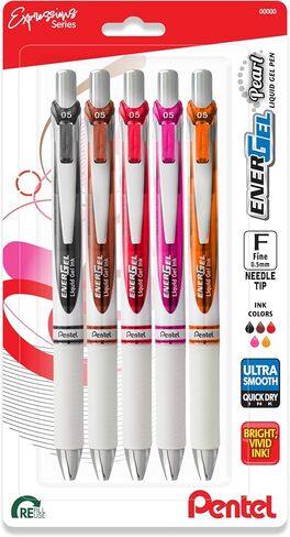 قلم جل سائل Pentel EnerGel RTX Pearl، حزمة تعبيرات الدماغ اليمنى، (0.5 مم) طرف إبرة، خط رفيع، متنوع. حبر، 5 قطع in Kuwait