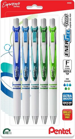 قلم جل سائل Pentel EnerGel RTX Pearl، حزمة تعبيرات الدماغ اليمنى، (0.5 مم) طرف إبرة، خط رفيع، متنوع. حبر، 5 قطع in Kuwait