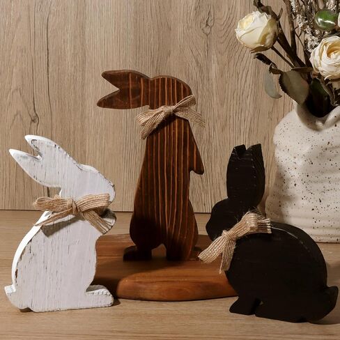 Rustic Wooden Bunny Table Centerpiece Signs, Farmhouse Tiered Tray Decor - 3pcs Vintage Easter Gifts in Kuwait