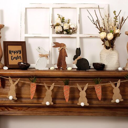 Rustic Wooden Bunny Table Centerpiece Signs, Farmhouse Tiered Tray Decor - 3pcs Vintage Easter Gifts in Kuwait