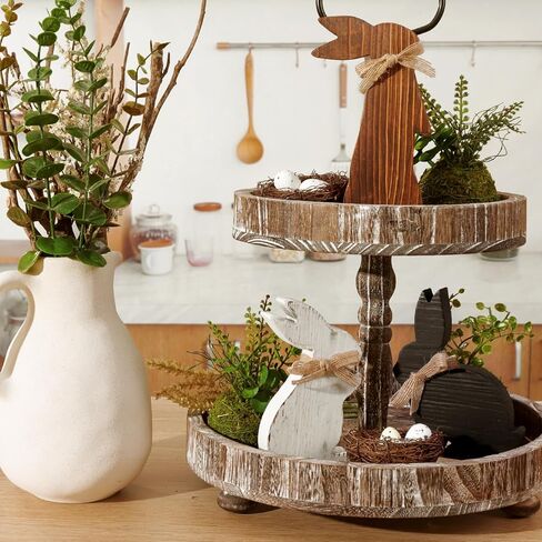 Rustic Wooden Bunny Table Centerpiece Signs, Farmhouse Tiered Tray Decor - 3pcs Vintage Easter Gifts in Kuwait