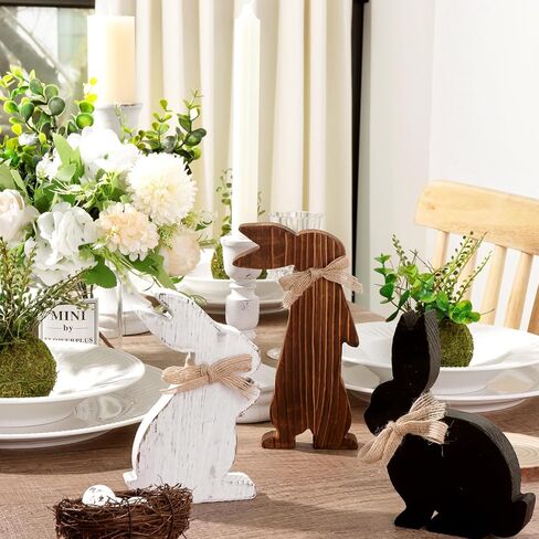 Rustic Wooden Bunny Table Centerpiece Signs, Farmhouse Tiered Tray Decor - 3pcs Vintage Easter Gifts in Kuwait