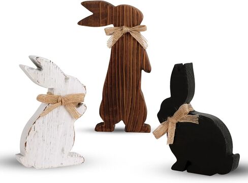 Rustic Wooden Bunny Table Centerpiece Signs, Farmhouse Tiered Tray Decor - 3pcs Vintage Easter Gifts in Kuwait