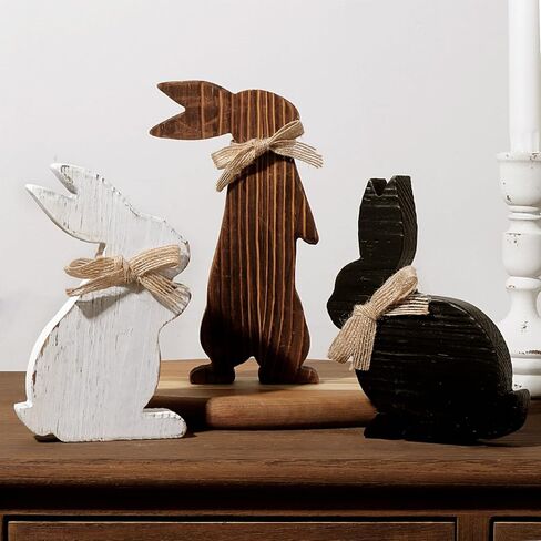 Rustic Wooden Bunny Table Centerpiece Signs, Farmhouse Tiered Tray Decor - 3pcs Vintage Easter Gifts in Kuwait