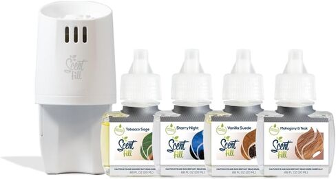 مجموعة تعبئة الروائح الرجالية (مريمية التبغ، ليلة مرصعة بالنجوم، جلد الفانيليا، وخشب الساج الماهوجني)، 4 عبوات قابلة لإعادة التعبئة وموزع روائح عطرية واحدة in Kuwait