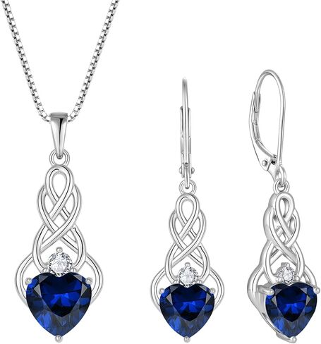 FJ Infinity Celtic Knot Jewelry Set for Women 925 Sterling Silver Sapphire Necklace and Earrings Set September Birthstone Jewelry Gifts in Kuwait