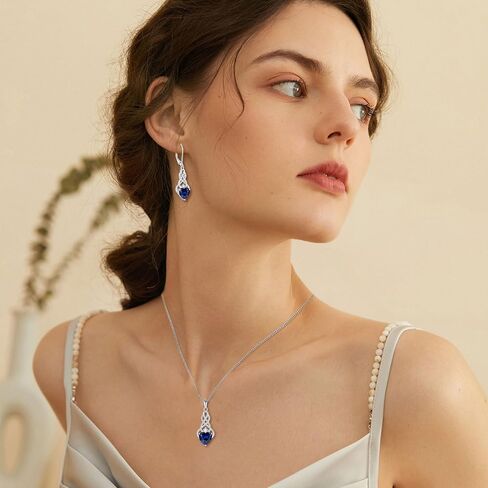 FJ Infinity Celtic Knot Jewelry Set for Women 925 Sterling Silver Sapphire Necklace and Earrings Set September Birthstone Jewelry Gifts in Kuwait