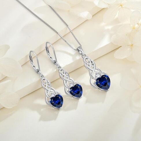 FJ Infinity Celtic Knot Jewelry Set for Women 925 Sterling Silver Sapphire Necklace and Earrings Set September Birthstone Jewelry Gifts in Kuwait