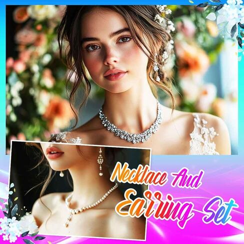 Yean Silver Choker Necklace and Earrings Set Rhinestone Bridal Choker Necklace Crystal Wedding Choker Jewelry Sets for Women in Kuwait