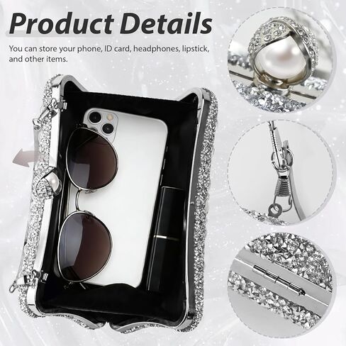 4 Pcs Silver Rhinestone Clutch Purse for Women Rhinestone Evening Handbag Necklace Earrings Bracelet Jewelry Sets for Wedding Bridal Bridesmaid Gifts Anniversary Accessories in Kuwait