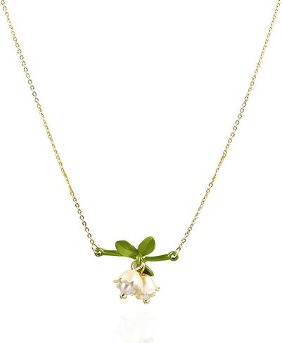 FORUBUS Lily of the Valley Jewelry Set – Necklace, Earrings & Bracelet, Lily of the Valley Necklace, Vintage Floral Design with Faux Pearls, Ideal for Weddings, Spring Trip in Kuwait
