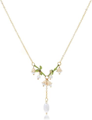 FORUBUS Lily of the Valley Jewelry Set – Necklace, Earrings & Bracelet, Lily of the Valley Necklace, Vintage Floral Design with Faux Pearls, Ideal for Weddings, Spring Trip in Kuwait