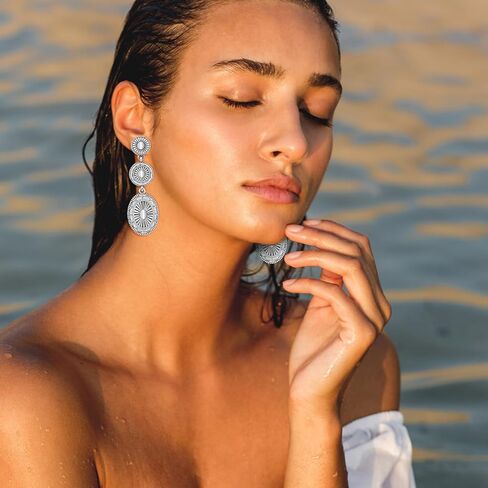 Boho Western Earrings for Women Vintage Concho Statement Gold Silver Turquoise Earrings Western Jewelry Gifts for Womens Country Concert Outfits in Saudi Arabia