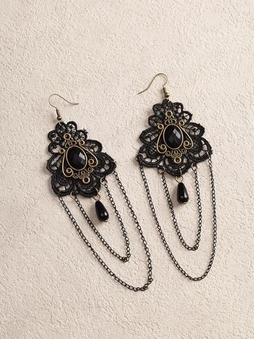 Sacina Goth الفيكتوري الأسود الزهور الدانتيل الدمعة بيان الأقراط، الأقراط خمر القوطية، والمجوهرات القوطية، هدية مجوهرات عيد الميلاد للنساء in Saudi Arabia
