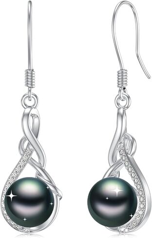 Tahitian Black Pearl Dangle Drop Earrings, 18K White Gold Plated Sterling Silver Everyday Earrings for Women Wife Girlfriend Hypoallergenic Jewelry Gift for Anniversary Birthday Christmas in Saudi Arabia