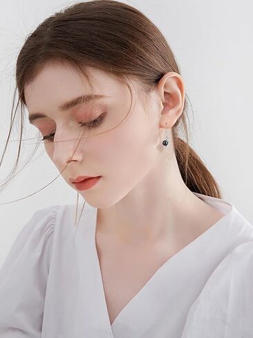 Tahitian Black Pearl Dangle Drop Earrings, 18K White Gold Plated Sterling Silver Everyday Earrings for Women Wife Girlfriend Hypoallergenic Jewelry Gift for Anniversary Birthday Christmas in Saudi Arabia