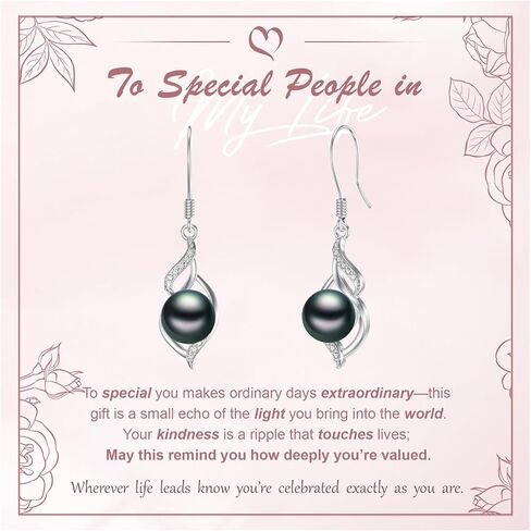 Tahitian Black Pearl Dangle Drop Earrings, 18K White Gold Plated Sterling Silver Everyday Earrings for Women Wife Girlfriend Hypoallergenic Jewelry Gift for Anniversary Birthday Christmas in Saudi Arabia