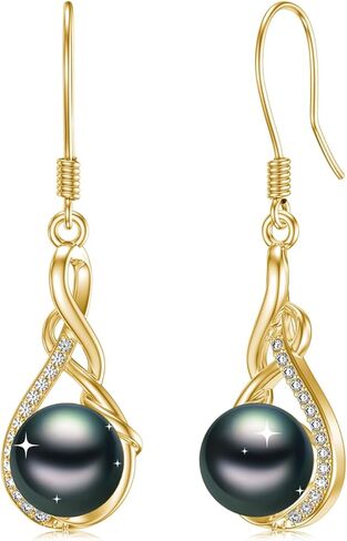 Tahitian Black Pearl Dangle Drop Earrings, 18K White Gold Plated Sterling Silver Everyday Earrings for Women Wife Girlfriend Hypoallergenic Jewelry Gift for Anniversary Birthday Christmas in Saudi Arabia