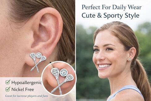 Lacrosse Gifts for Women – Silver Plated Stainless Steel Lacrosse Stick Earrings, Sports Jewelry for Athletes, Coaches, and Fans in Kuwait